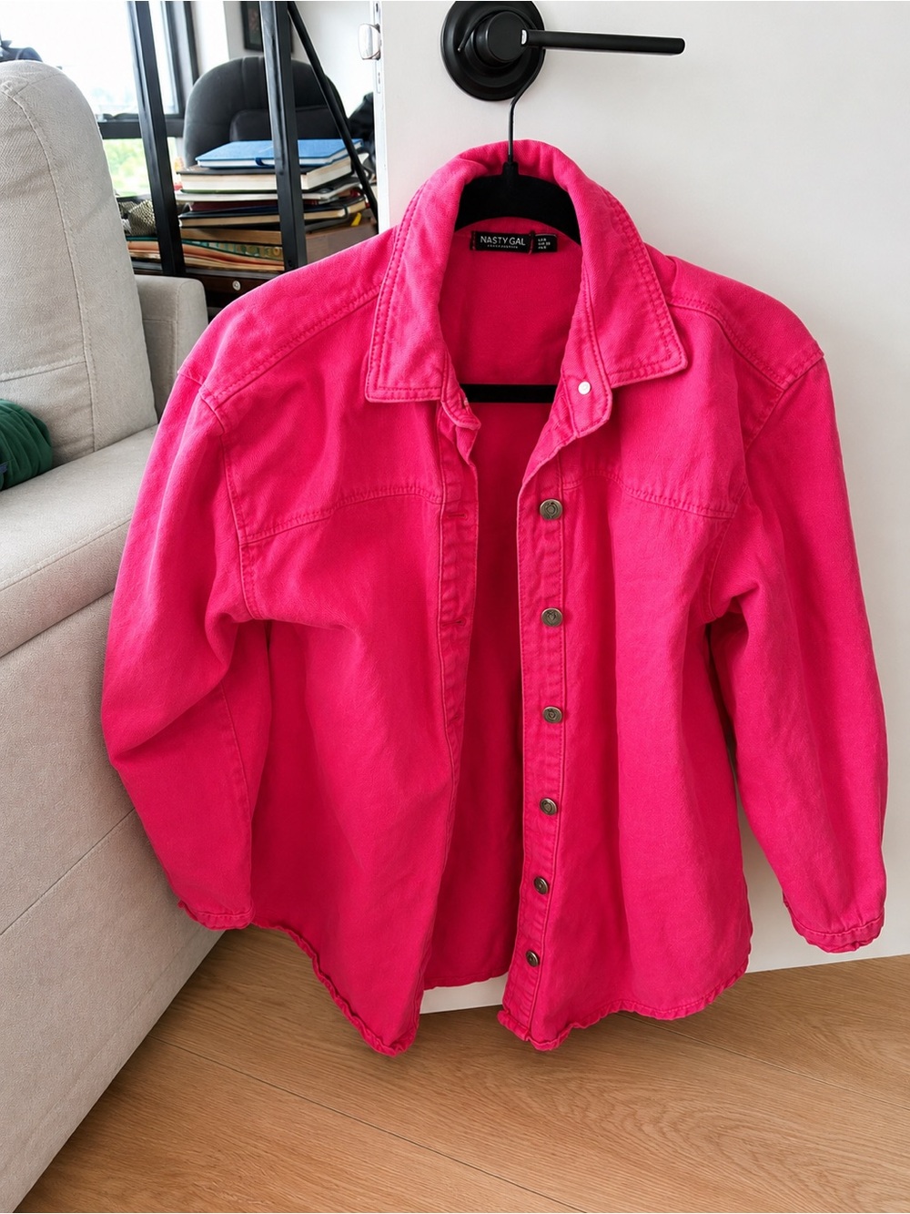 Nasty Gal Fuchsia Snap-Front Denim Jacket